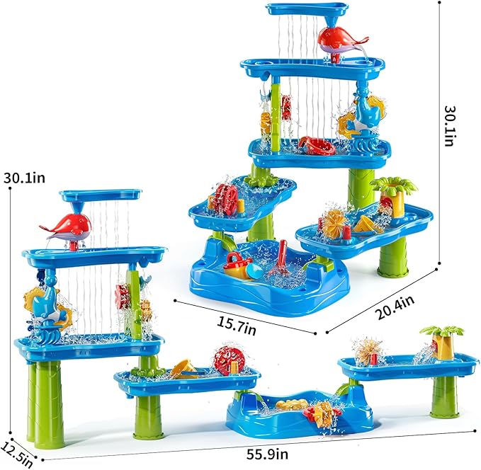 Water Table for Toddlers 1-3 3-5, 5-Tier Water Table for Kids with Sand Beach Toys, Water and Sand Sensory Table Beach Outdoor Birthday Gifts Toys for Kids Toddlers Age 3 4 5 6 7 8 Boys Girls