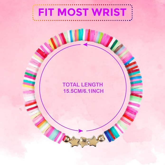 Sureio 24 Pcs Colorful Friendship Bracelets Letter Heart Smile Bracelet Surfer Bracelets Stretch Beaded Kids Bracelet for Girls Women Back to School Tween Girl Party Favors