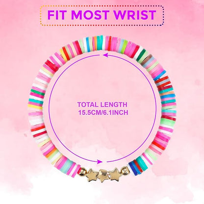 Sureio 24 Pcs Colorful Friendship Bracelets Letter Heart Smile Bracelet Surfer Bracelets Stretch Beaded Kids Bracelet for Girls Women Back to School Tween Girl Party Favors