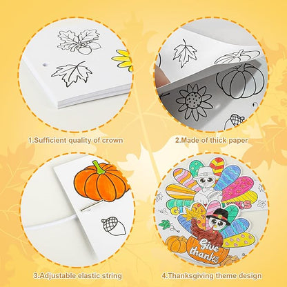 Color Your Own Turkey Crowns,24Pcs Thanksgiving Turkey Coloring Crowns Paper Turkey Hats Thanksgiving Crafts for Kids Family Classroom School and Holiday Craft Activity