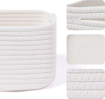 MiniArk Small Storage Baskets for Organizing | Closet Organizer Bins | Shelf Toy Basket | Woven Rope Baskets | Cube Decorative Box | Shallow Basket | 13x8.5x5.1” | 4 Packs Off White