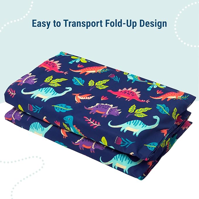 Wildkin Kids Nap Mat Cover for Boys & Girls, Featuring Sewn-in Flap Design, Ideal for Preschool and Daycare, Fits Our Vinyl Nap Mat up to 1.5 Inches Including Basic Sleep Mat - Darling Dinosaurs