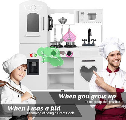 TaoHFE Kids Kitchen Playset,White Play Kitchen Sets for Kids Ages 4-8 Boys Gift Girl Toddler Kitchen Set for Kids Kitchen Playset with Lights & Sounds Wooden Toy Kitchen Playset Gift Kids Kitchen Set