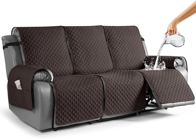 TAOCOCO Recliner Sofa Slipcover Couch Covers for 3 Cushion Couch, Pet Sofa Cover for 3 Seat Recliner Sofa, Washable Reclining Sofa Cover Furniture Protector with Elastic Straps(3 Seater, Chocolate)