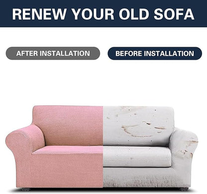 2025 New Stretch Oversized Sofa Slipcovers Couch Sofa Cover for 4 Seater Furniture Protector Covers with Elastic Bottom Jacquard Fabric Small Checks for Pets, Kids - Dusty Pink