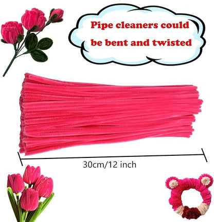 Swpohrat 100 Pieces Rose Red Pipe Cleaner Craft Set,Thick Fuzzy Chenille Stem Pipe Cleaners for DIY Craft Projects and Decorations