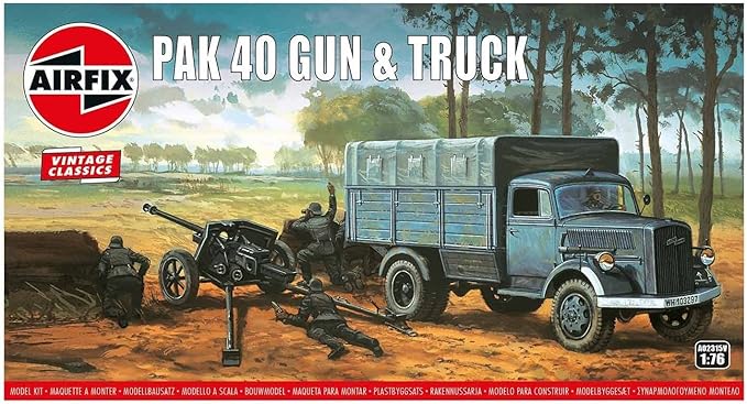 Airfix Vintage Classics Set - A02315V Pak 40 Gun & Track - Plastic Model Motor Vehicle Kits for Adults & Children 14+, Set Includes 65 Pieces, Sprues & Decals - 1:76 Scale Model Vehicle Set