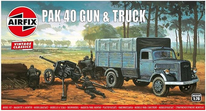 Airfix Vintage Classics Set - A02315V Pak 40 Gun & Track - Plastic Model Motor Vehicle Kits for Adults & Children 14+, Set Includes 65 Pieces, Sprues & Decals - 1:76 Scale Model Vehicle Set