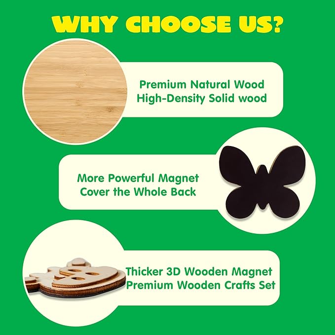 JOYIN 12 pcs Wooden Magnets, Spring Arts & Crafts for Boys and Girls, Children Painting Craft Activities Kit, Craft Toys Gifts for Birthday Easter