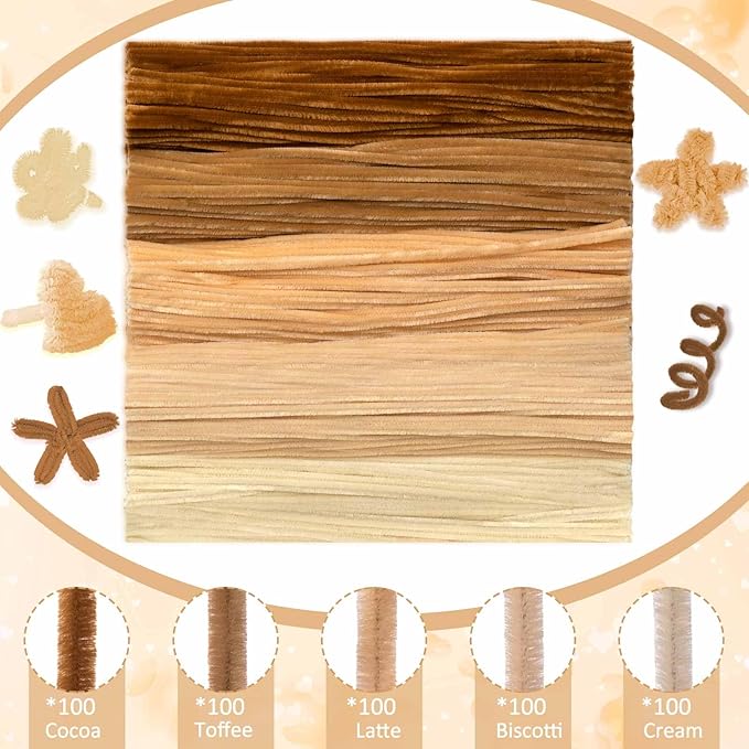 Peryiter 500 Pieces Pipe Cleaners Chenille Stems 12 Inch Craft Supplies Bulk for DIY Art and Craft Projects Creative Gift Wrapping Party Decorations(Boho Color,12 Inch)