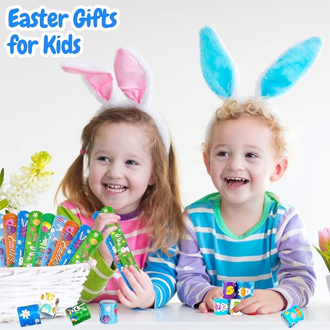 54Pcs Easter Slap Bracelets, Easter Basket Stuffers, Easter Egg Fillers, Easter Egg Hunt Event, Party Favors for Kids, Classroom Prizes Boys Girls School Supplies