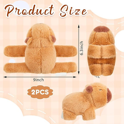 2 Pcs Animal Slap Bracelets Stuffed Animal Capybara Huggers Slap Bracelets 8.5'' Capybara Plush Toy Wrist Stuffed Animal Slap Band for Kids Birthday Party Favor Supply Gift