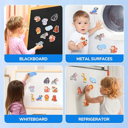Wooden Fridge Magnets for Toddlers - 10 Cute Zoo Animals - Full Back Magnetic Toddler Magnets, Large Refrigerator Baby Toys, Fun Educational Learning Gifts for Preschool Kids Ages 2+