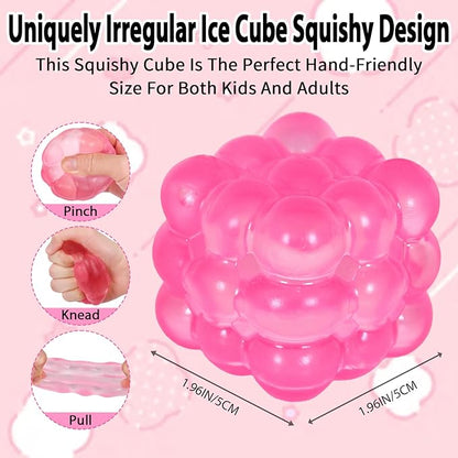 Ice Cube Squishy Fidget Toy, Standard Size 1.96 in Stress Ball for Adults and Kids, Puffwize Soft Textured Sensory Toy with Irregular Shape for Anxiety Relief and Improving Focus(Pink)