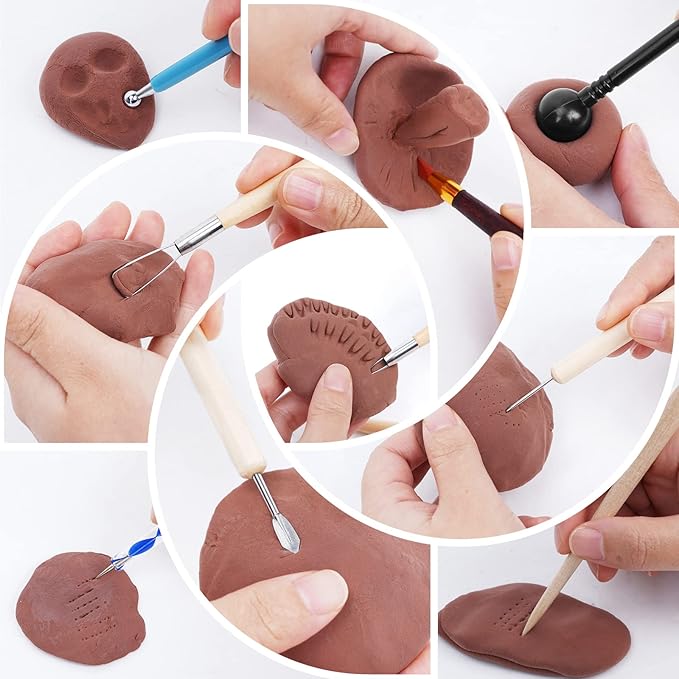 Pottery Clay Tools for Adults Sculpting, Yagugu 45Pcs Basic Wood Ceramics Carving Polymer Clay Tool Supplies kit Supplies for Kids and Artists Modeling Shaping Building for Art&Craft Gifts