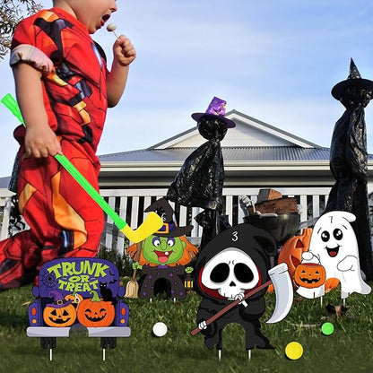 8Pcs Halloween Mini Golf Game Set, Halloween Yard Sign Games for Kids Party, Mini Golf Toy Game Include Clubs Balls Yard Sign Holes for Halloween Party Teens Golf Yard Lawn Indoor Outdoor Decorations