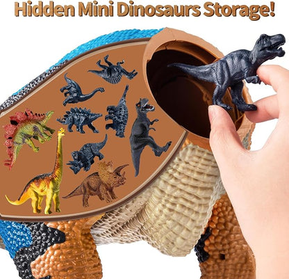 24" Large Dinosaur Toys for Kids 3-5, Big Dinosaur Tyrannosaurus rex Figure Toy with 10+ Dinosaurs Belly Storage, Gliding Wheels, Lights Sounds & Mist Spray – T-Rex that eats Toy for Boys Gift