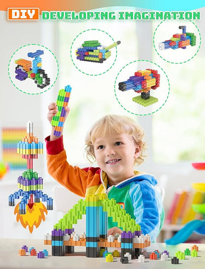 Building Blocks Construction Toy Set 500Pcs Interlocking Plastic STEM Building Toys for Kids Age 4-8,Creativity Preschool Toy for Brain Development & Hands-On Ability Improvement Toy for Boys & Girls