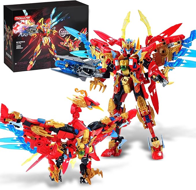 Mech Sets 2in1 Building Blocks，Transforming Robot Building Kits with Vermilion Bird Model，Christmas Birthday Gift for Adults Kids Boys Ages 8 9 10 11 12 13 14+（531 Pieces） (Vermilion Bird)