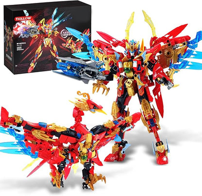 Mech Sets 2in1 Building Blocks，Transforming Robot Building Kits with Vermilion Bird Model，Christmas Birthday Gift for Adults Kids Boys Ages 8 9 10 11 12 13 14+（531 Pieces） (Vermilion Bird)