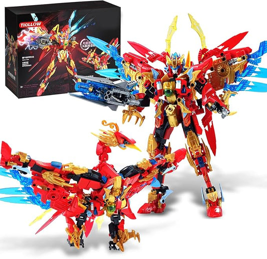 Mech Sets 2in1 Building Blocks，Transforming Robot Building Kits with Vermilion Bird Model，Christmas Birthday Gift for Adults Kids Boys Ages 8 9 10 11 12 13 14+（531 Pieces） (Vermilion Bird)