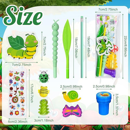 96 Pcs Insect Party Favors，Bug Bee Party Goodie Bags Fillers Bulk，Spring Insects Bug Game Pinata Gift Class Prizes Erasers Pens Pencils Stickers Stamps for School Birthday Spring Summer Party