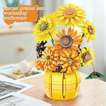 Flowers Sunflower Building Sets for Adults, Van Gogh Prints Art Botanical Collection for Woman Girls 14+, Artificial Pot Bouquet Plants Kits, Home Decor/Christmas/Valentine/Thanksgiving Birthday Gifts