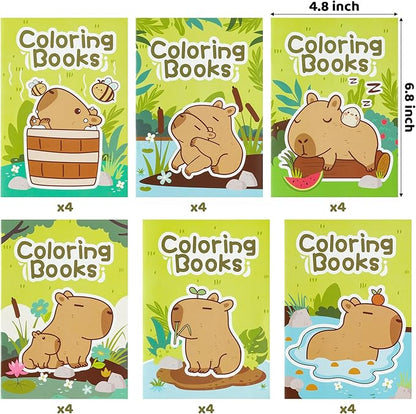 BZaber Capybara Coloring Books - 24Pcs Cute Capybara Cartoon Pattern Activity Coloring Books for Kids Bulk Animals DIY Art Booklet Drawing for Party Favor Supplies Birthday Gift Goodie Bag Filler