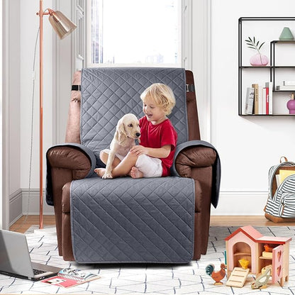 KinCam 100% Waterproof Recliner Chair Cover, Reclining Couch Covers for Pets, Dogs, Recliner Couch Slipcover Furniture Protector with Elastic Straps for Kids(28", Dark Gray)