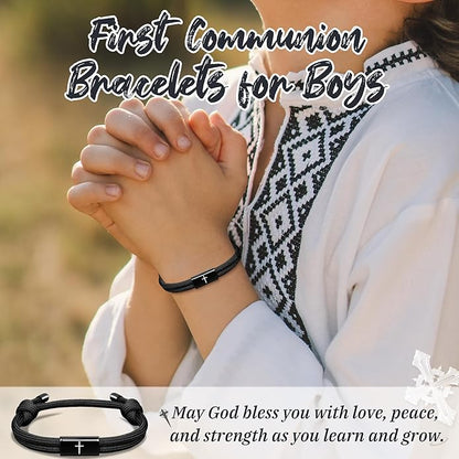 PEALICIOUS First Communion Gifts for Girls Boys, Cute Cross Bracelet as 1st Communion Favors Holy Religious Jewelry Christian Catholic Gifts for Son Daughter Niece, Easter Basket Stuffers for Teen