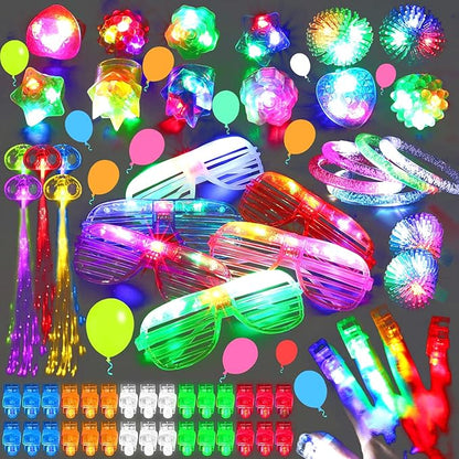 88PCs LED Light Up Toy Party Favors Glow in The Dark,Party Supplies Bulk for Adult Kids Birthday Halloween with 50 Finger Light, 12 Jelly Ring, 6 Flashing Glasses…