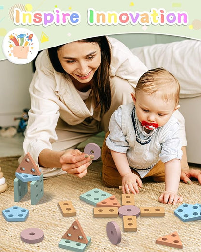 Yetonamr Montessori Toys for 1 2 3 Years Old Boys Girls Birthday Gifts, Wooden Sensory Toys for Ages 2-4 Kids Baby, Toddler Easter Basket Stuffers Learning Toy Activities Puzzles Ages 1-3