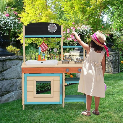 Mud Kitchen for Kids Outdoor - Kids Outdoor Play Kitchen Playset with Cookware Accessories - Perfect for Chef Pretend Play
