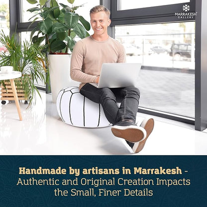 Marrakesh Gallery Genuine Leather Round Pouf Unstuffed - Moroccan Ottoman Footstool, Footrest Cover - Boho Decor - Bohemian Living Room, Bedroom, Kids Room, Gift & Wedding