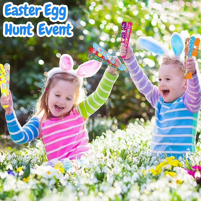 54Pcs Easter Slap Bracelets, Easter Basket Stuffers, Easter Egg Fillers, Easter Egg Hunt Event, Party Favors for Kids, Classroom Prizes Boys Girls School Supplies