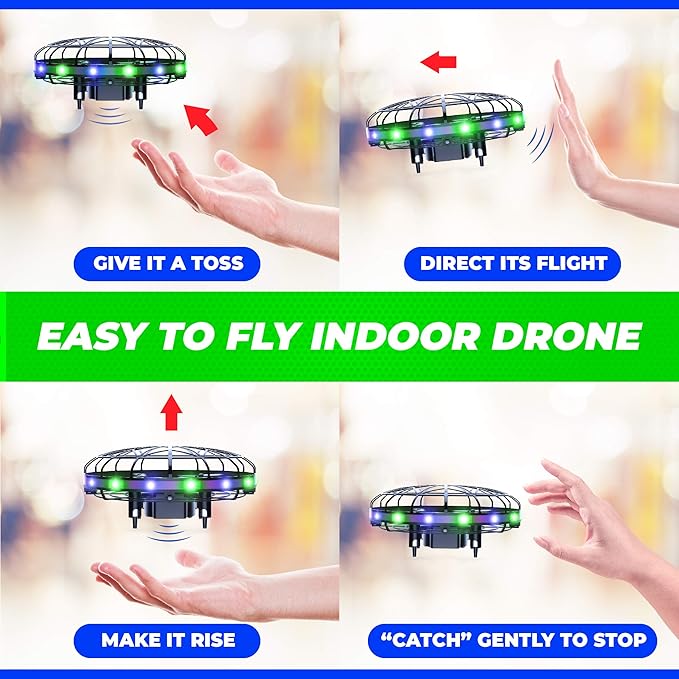 Force1 Scoot LED Hand Operated Drone for Kids or Adults - Hands Free Motion Sensor Mini Drones, Easy Indoor Flying Orb Ball Small UFO Toy for Boys and Girls (Green/Blue)