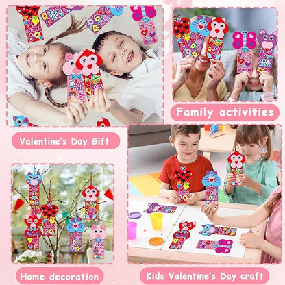 Qyeahkj 32 Sets Valentine's Day Bookmarks Foam Craft Kit for Kids Heart Bookmarks DIY Craft Animal Face Heart Owl Foam Stickers for Kids Classroom Home Activity Valentine Gift Party Favor Decorations