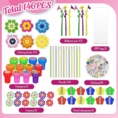 Cinrobiye 134 Pcs Flower Summer Party Favors Bulk,Daisy Party Suppiles,Tea Party Goodie Bag Stuffers,Summer Garden Birthday Party Gifts,School Supplies Class Reward Prizes Stationery Set