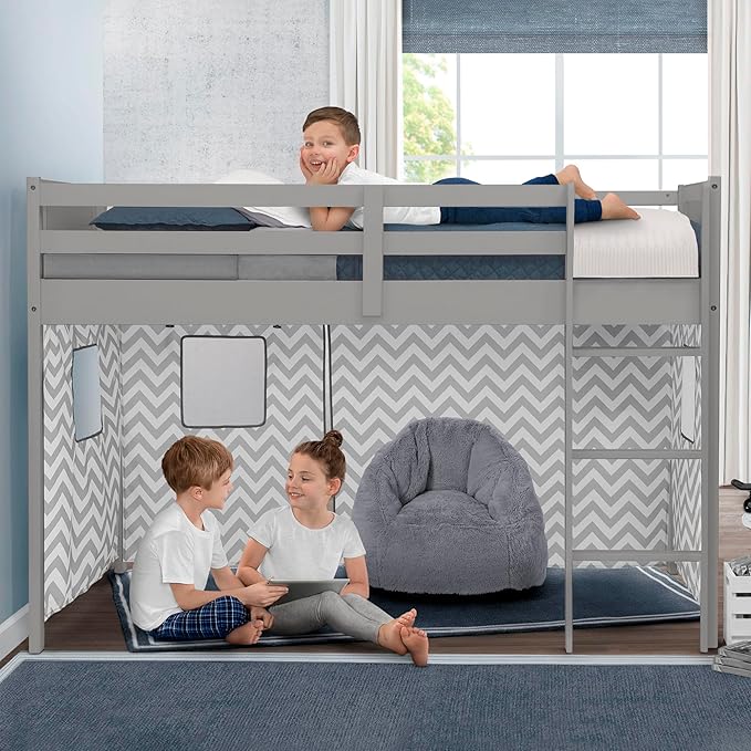 Delta Children Twin Loft Bed with Guardrail and Ladder (Coordinates with Batman, Spider-Man & Harry Potter Tents Sold Separately), Grey