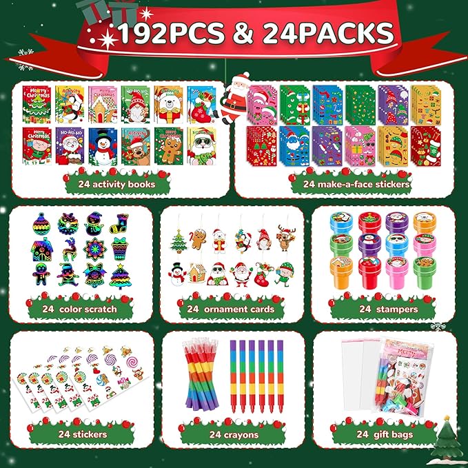 BenLouis Christmas Party Favors for Kids Christmas Classroom Gifts Prize Stockings Filler Coloring Books Bulk for Students Crafts Xmas Holiday School Goodie Bag Stuffer（12Set Gingerbread）