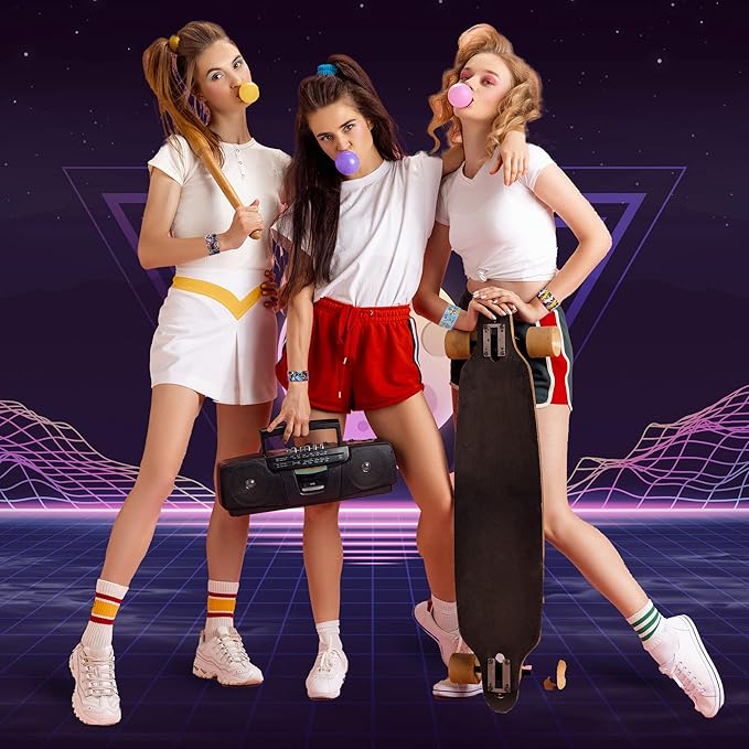 144 Pcs 80s 90s Party Favors Slap Bracelets 80s Wristbands Bracelets Back to 80s 90s Throwback Theme Party Decorations Slap Bracelets Retro Cute Cassette Tape for 80s Adults Birthday Party Supplies