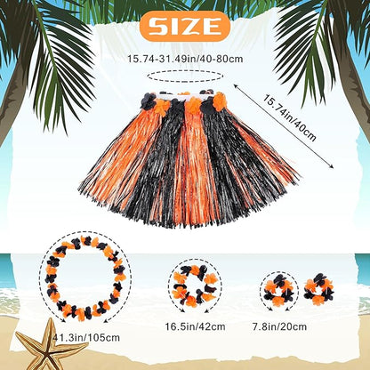 Fortuning's JDS Girl's Hawaiian Hula Grass Skirt for Luau Party Kids Flowers Outfits for Luau Tropical Beach Party Decor