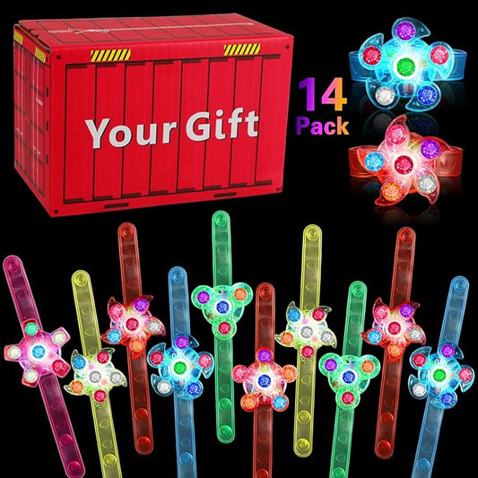 BSTDECOR 14 Pack LED Light Up Fidget Spinner Bracelets, Party Favors for Kids 4-8 8-12 Christmas Stocking Stuffers Glow in The Dark Party Supplies Birthday Xmas Gifts Goodie Bag Classroom Prizes