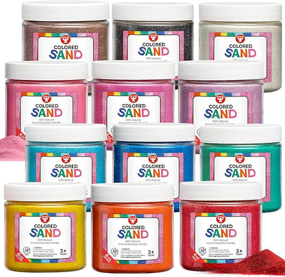 Hygloss Colored Play Sand – Assorted Craft Sand for Christmas Sand Art, 12 Vibrant Colors, 6 oz Each – Perfect for Holiday Gifts, DIY Decorations, and Creative Christmas Crafts