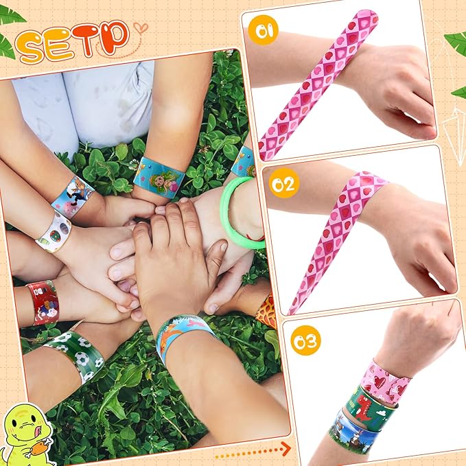 222 Pcs Slap Bracelet Wristband for Kids Bulk 200+ Design with Sea Animal Dinosaur Space Heart Colorful Snap Bracelet for Kids Valentine Party Favors Birthday Gifts School Classroom Rewards