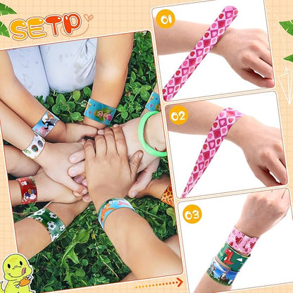222 Pcs Slap Bracelet Wristband for Kids Bulk 200+ Design with Sea Animal Dinosaur Space Heart Colorful Snap Bracelet for Kids Valentine Party Favors Birthday Gifts School Classroom Rewards