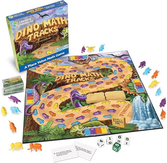 Learning Resources Dino Math Tracks Game - Ages 6+ Addition and Subtraction Dinosaur Game, Kindergarten Math Games, Board Games for Kids