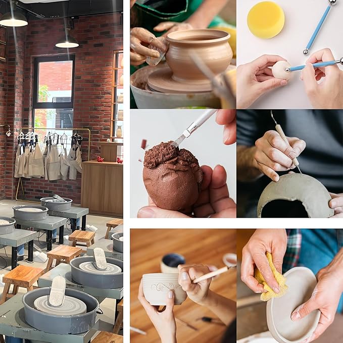 10 lb Terracotta Natural Air-Dry Clay + 30 pcs Pottery Tools + Storage Box,Ideal for Wheel Throwing,Hand Building,Sculpting;Great for All Skill Levels;Whiteware Clay for Pottery (Terracotta 10LB)