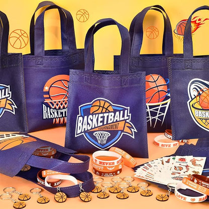 12Sets Basketball Party Favors Birthday Supplies Boy Kid, Tote Bag Silicone Bracelet Keychain Tattoo Sticker Basketball Favors Pinata Filler Goodie Bag Stuffers Basketball Birthday Party Supplies
