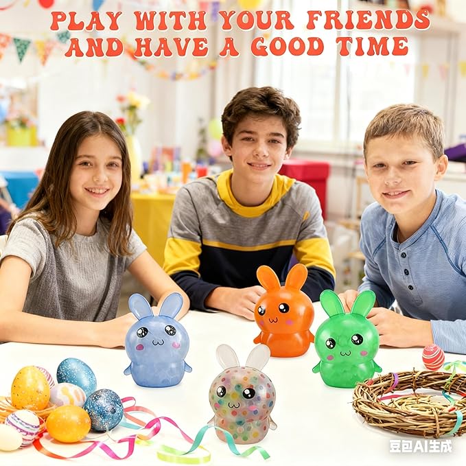 Easter Basket Stuffers,Easter Basket Essentials,4pcs Squishy Easter Bunny Stress Balls for Adults,Easter Stress Relief Fidget Balls,Easter Party Favors Easter Basket Ideas Gifts